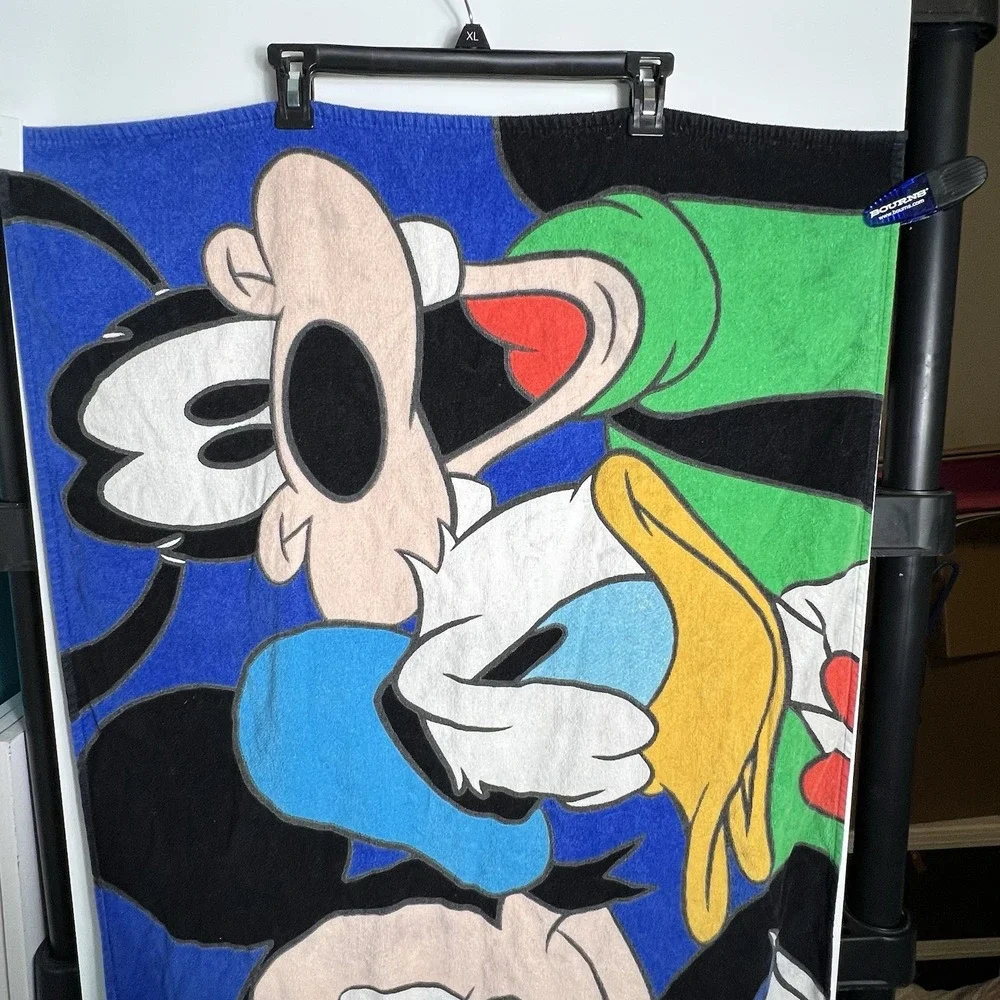 Vtg Mickey Unlimited Disney Beach Towel Mickey Donald Goofy Pluto 100%Cotton 90s